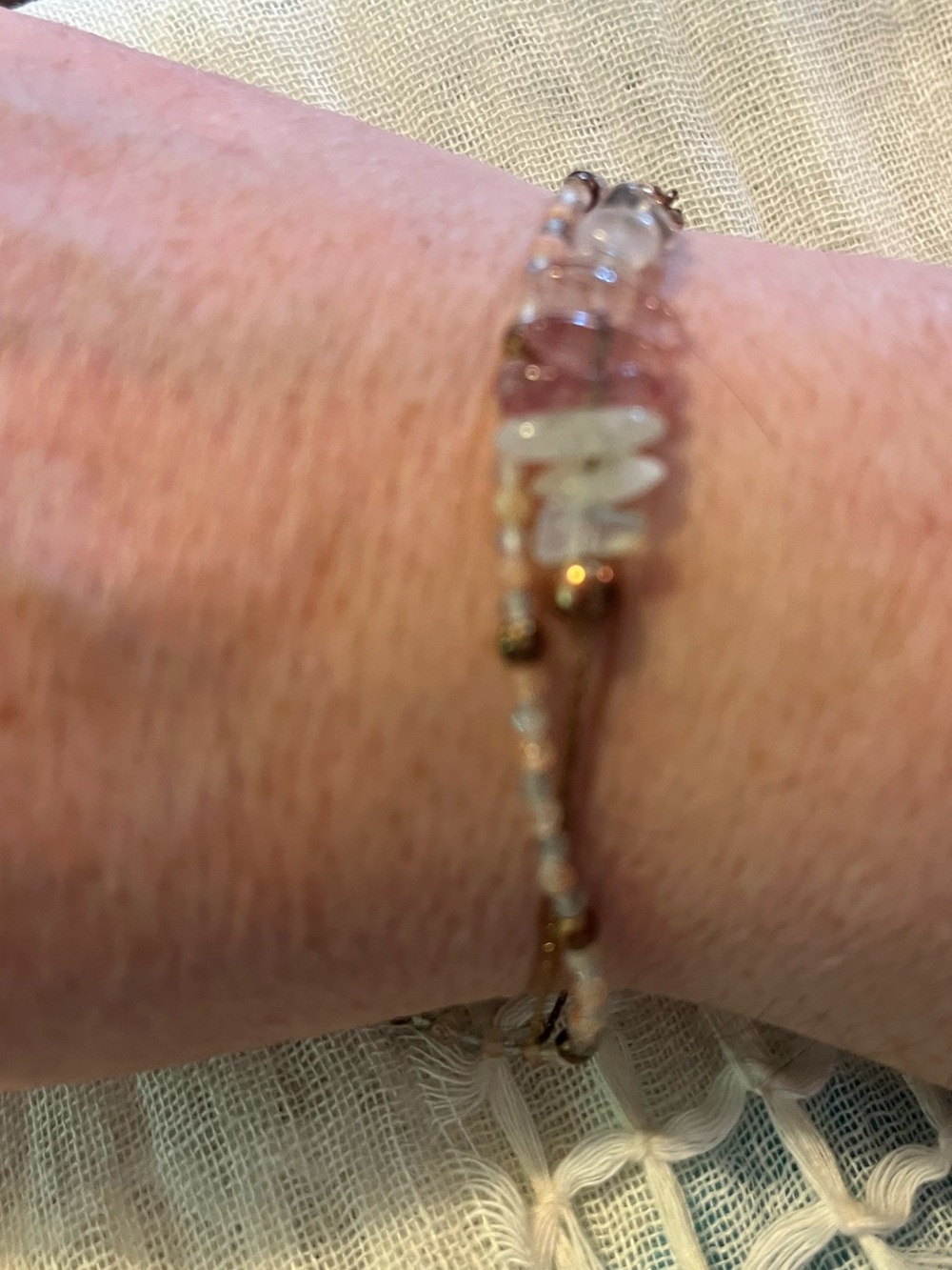 Handcrafted Clear & Rose Quartz Beaded Bracelet - Unbranded